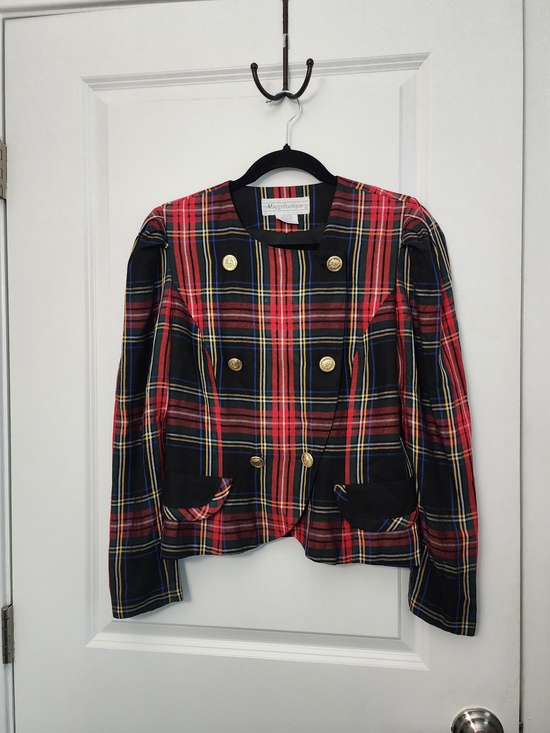 Jackets & Blazers - Vintsge Tartan Double-Breasted Jacket - Red/Black Plaid